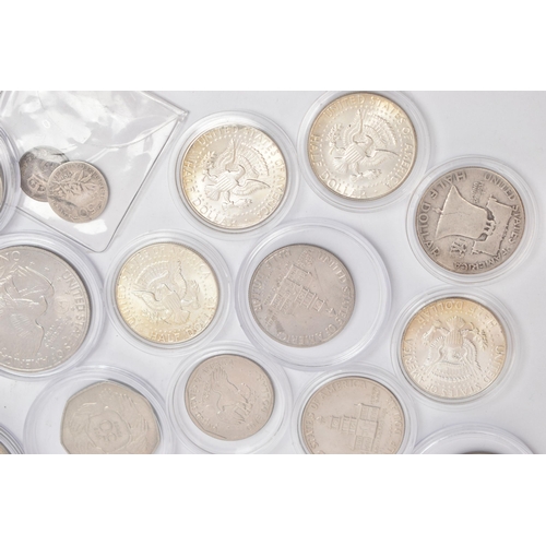 179 - A QUANTITY OF USA HALF DOLLAR COINS, to include 8 x Kennedy Half Dollars 1964, a Bell Half Dollar 19... 