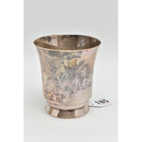 185 - A GEORGE VI SILVER MUG OF INVERTED BELL SHAPE, C scroll handle, circular foot, makers S Blanckensee ... 