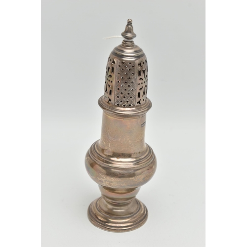 187 - AN ELIZABETH II SILVER SUGAR CASTER, polished baluster form, hallmarked 'Mappin & Webb' Sheffield 19... 