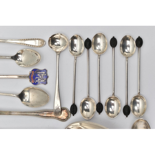 198 - AN ASSORTMENT OF SILVER FLATWARE, to include a set of six coffee spoons, hallmarked 'Hukin & Heath L... 