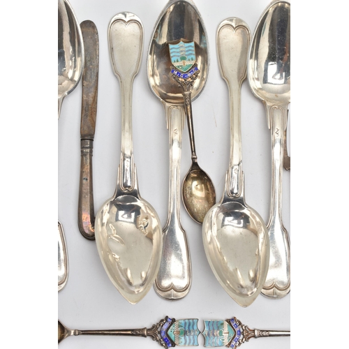 198 - AN ASSORTMENT OF SILVER FLATWARE, to include a set of six coffee spoons, hallmarked 'Hukin & Heath L... 