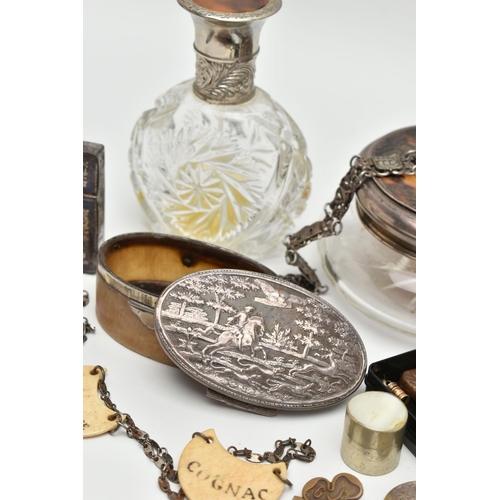 221 - A PARCEL OF 19TH AND 20TH CENTURY COLLECTABLES, SILVER, ETC, including a Victorian oval horn and tor... 