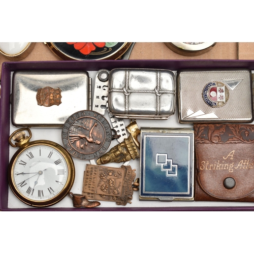 226 - A BOX OF ASSORTED ITEMS, to include a silver and enamel wristwatch, manual wind, round white dial, b... 