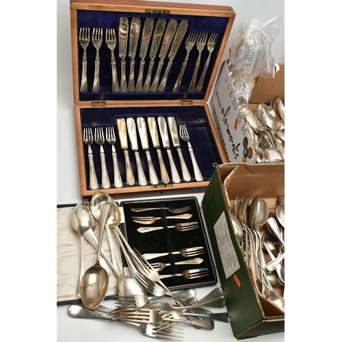 235 - ASSORTED CUTLERY, to include two wooden canteens of cutlery, two cased sets of cutlery, (some pieces... 