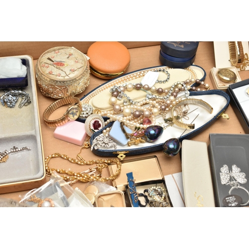 240 - A BOX OF ASSORTED ITEMS, to include a jewellery box with costume jewellery, a cased imitation pearl ... 