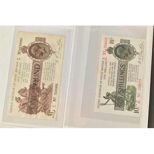 245 - A BANKNOTE ALBUM CONTAINING, United Kingdom and Ireland from 1914 onward to include Bradbury 10/- pr... 