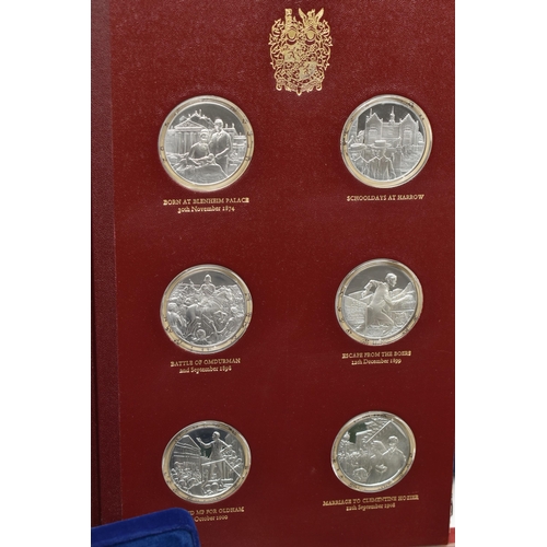 248 - AN ALBUM OF SILVER PROOF WINSTON CHURCHILL CENTENARY CROWN SIZE MEDALS, to include 24 Sterling silve... 