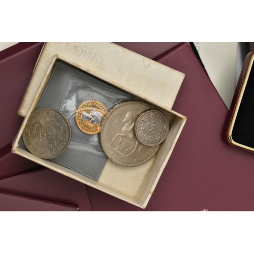 250 - A LARGE BOX CONTAINING MANY POUCHES AND COINS FROM LONDON MINT OFFICE OF BASE METAL AND GOLD LAYERED... 