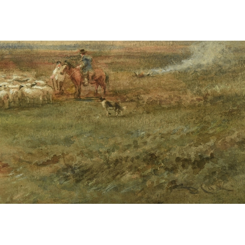 303 - DAVID COX (BRITISH 1809-1885) AN ENGLISH SCHOOL PASTORAL LANDSCAPE, a figure on horseback is convers... 