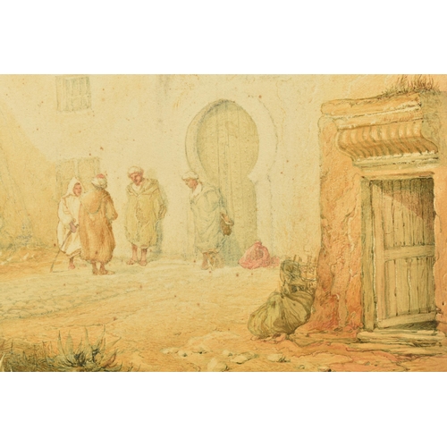 307 - PAUL H. ELLIS (ACT 1882-1908) 'A KOUBBA AT TANGIER' AN ORIENTIALIST VILLAGE SCENE, depicting figures... 