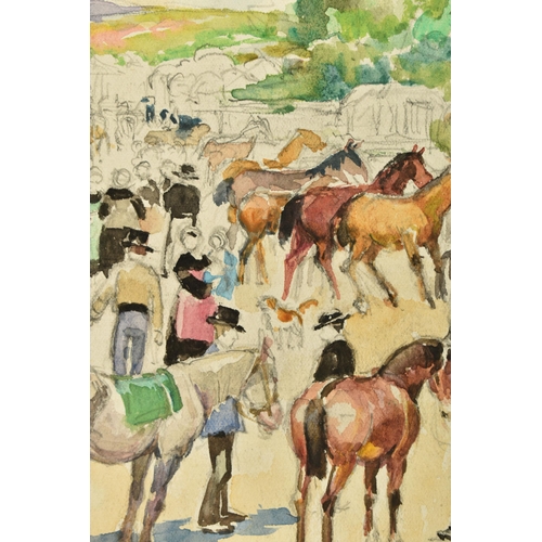 317 - JEANNE-MARIE BARBEY (FRENCH 1882-1960) HORSE RACING AT LONGCHAMP, a study of three horses racing, si... 