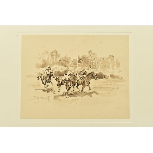 317 - JEANNE-MARIE BARBEY (FRENCH 1882-1960) HORSE RACING AT LONGCHAMP, a study of three horses racing, si... 