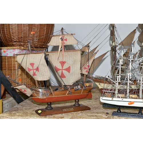 328 - FIVE MODEL SAILING SHIPS, comprising Clipper Siglo XIX, height 60cm x width 84cm, Mayflower, La Sant... 