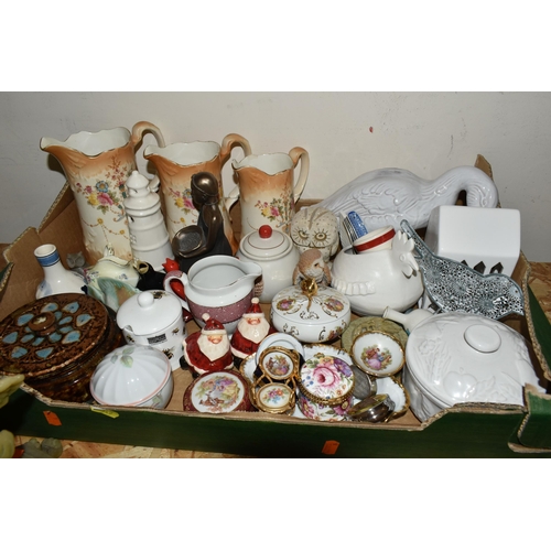 349 - THREE BOXES OF CERAMICS AND ORNAMENTS, to include a quantity of bird figurines, tea light holders to... 