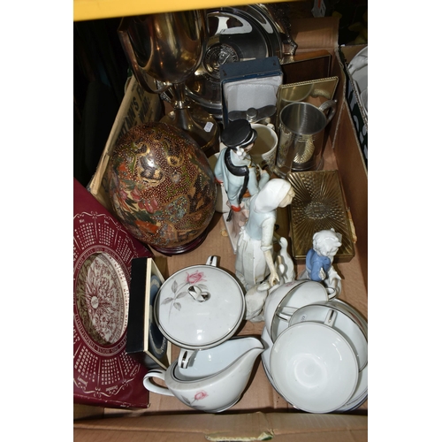 350 - ONE BOX OF MISCELLANEOUS SUNDRIES, to include a large Satsuma style egg ornament, Noritake 'Rosemari... 