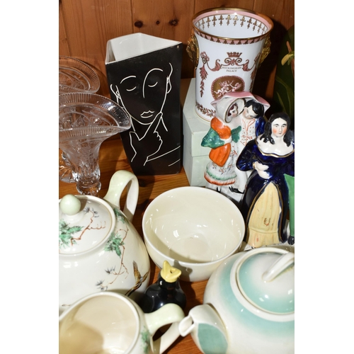 357 - A GROUP OF CERAMICS AND GLASSWARE, comprising a Belleek cup with a woven relief design and Shamrock ... 