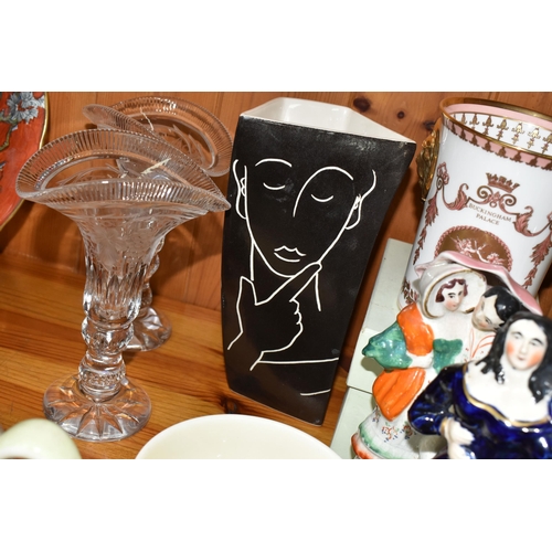 357 - A GROUP OF CERAMICS AND GLASSWARE, comprising a Belleek cup with a woven relief design and Shamrock ... 