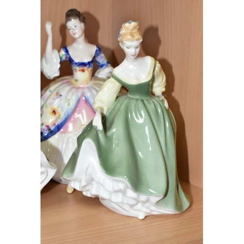 401 - FIVE ROYAL DOULTON FIGURINES, comprising Nicola HN2839, Rachel HN2936, Lesley HN2410, Fair Lady HN21... 