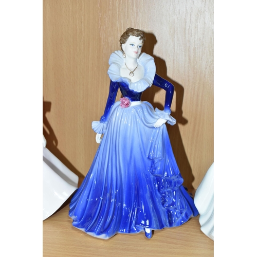 415 - SIX COALPORT AND ROYAL DOULTON FIGURINES, comprising Coalport Ladies of Fashion: 'Sue' Figurine of t... 