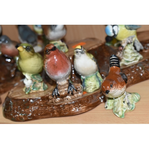 418 - A COLLECTION OF BESWICK BIRDS WITH TWO DISPLAY STANDS, fifteen birds comprising Kingfisher 3275, Wre... 