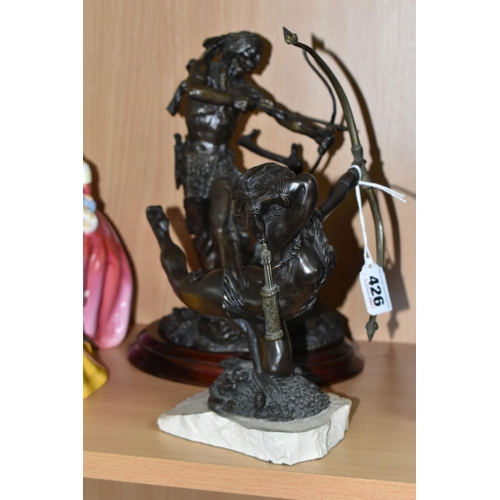 426 - A BRONZE FIGURE OF 'INDIANS ON THE HUNT', sculpted by Jim Ponter for Franklin Mint, together with a ... 