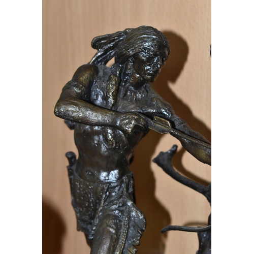 426 - A BRONZE FIGURE OF 'INDIANS ON THE HUNT', sculpted by Jim Ponter for Franklin Mint, together with a ... 