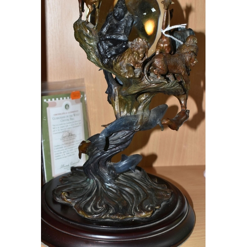 428 - A BRONZE FRANKLIN MINT SCULPTURE 'GUARDIANS OF THE WORLD' CRYSTAL BALL, by Steven Lord, a central cr... 