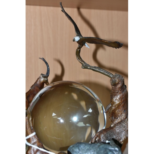 428 - A BRONZE FRANKLIN MINT SCULPTURE 'GUARDIANS OF THE WORLD' CRYSTAL BALL, by Steven Lord, a central cr... 