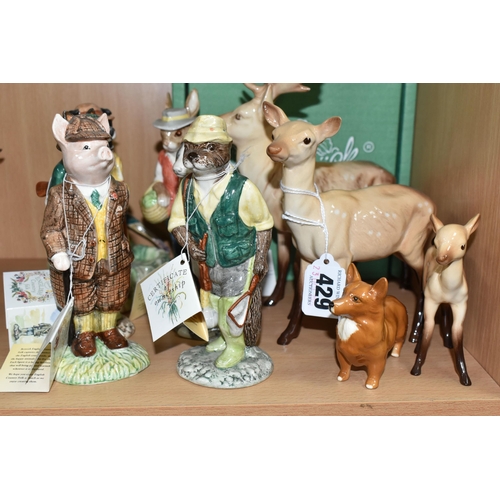 429 - A GROUP OF BESWICK ENGLISH 'COUNTRY FOLK' FIGURINES, comprising Fisherman Otter, Shepherd Sheepdog, ... 