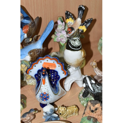 430 - A COLLECTION OF BIRD FIGURINES, comprising a Royal Crown Derby 'Fairy Wrens' (a few nibbles to petal... 