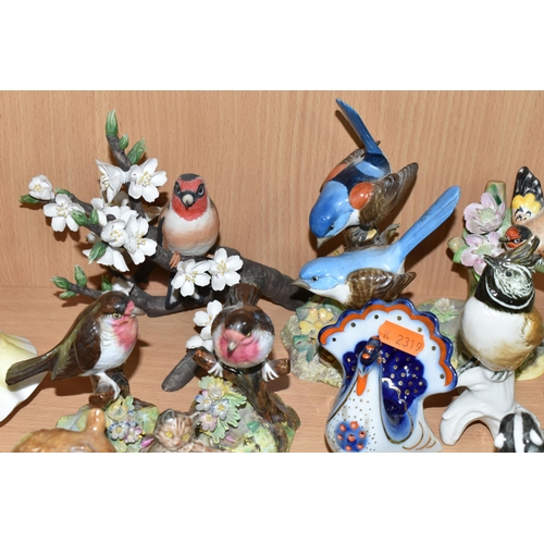 430 - A COLLECTION OF BIRD FIGURINES, comprising a Royal Crown Derby 'Fairy Wrens' (a few nibbles to petal... 