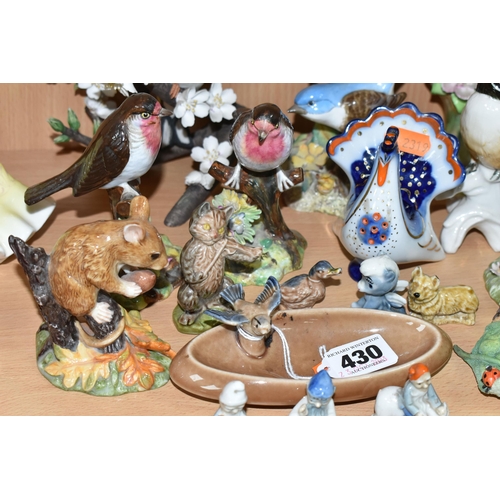 430 - A COLLECTION OF BIRD FIGURINES, comprising a Royal Crown Derby 'Fairy Wrens' (a few nibbles to petal... 