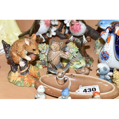 430 - A COLLECTION OF BIRD FIGURINES, comprising a Royal Crown Derby 'Fairy Wrens' (a few nibbles to petal... 