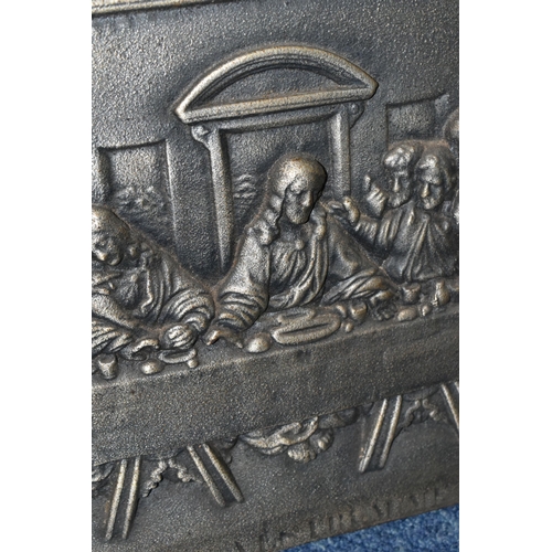 436 - A MODERN CAST METAL WALL PLAQUE AND FIREGUARD, comprising a cast metal wall plaque of 'The Last Supp... 