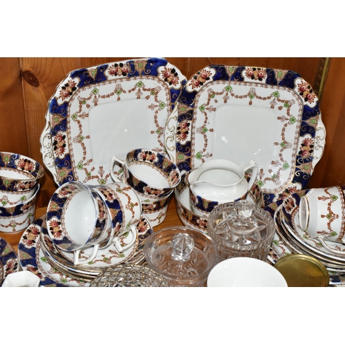 442 - A GROUP OF ROYAL ALBION IMARI PATTERN TEA WARE, LLADRO NAO FIGURES AND GLASSWARE, comprising two cak... 