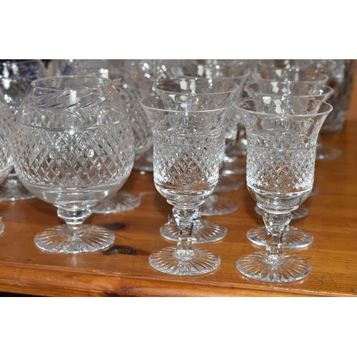 443 - A GROUP OF CUT GLASSWARE, comprising a set of six cobalt blue wine glasses with clear twisted glass ... 