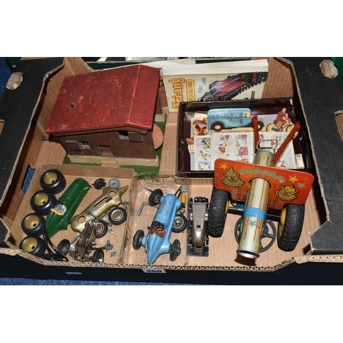 460 - A QUANTITY OF ASSORTED TOYS, to include two incomplete Schuco Studio clockwork racing cars and assor... 