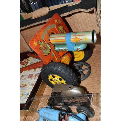 460 - A QUANTITY OF ASSORTED TOYS, to include two incomplete Schuco Studio clockwork racing cars and assor... 