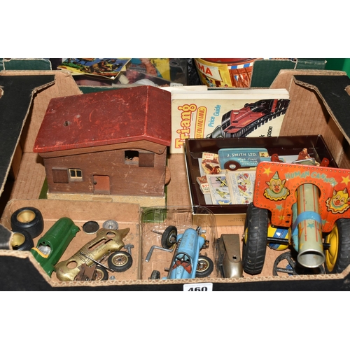 460 - A QUANTITY OF ASSORTED TOYS, to include two incomplete Schuco Studio clockwork racing cars and assor... 