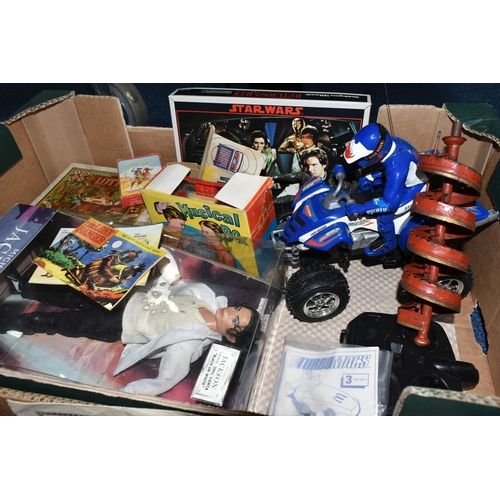 460 - A QUANTITY OF ASSORTED TOYS, to include two incomplete Schuco Studio clockwork racing cars and assor... 