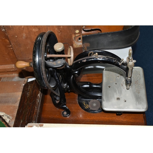 461 - A WILLCOX & GIBBS ''AUTOMATIC' SILENT SEWING MACHINE', wooden cased with key, instructions (in poor ... 