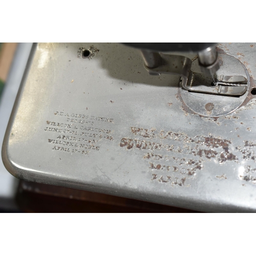 461 - A WILLCOX & GIBBS ''AUTOMATIC' SILENT SEWING MACHINE', wooden cased with key, instructions (in poor ... 