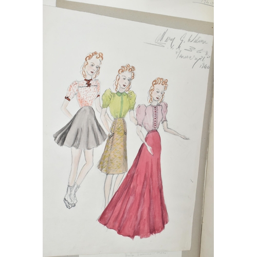 477 - A FOLIO OF EIGHTEEN DRAWINGS, featuring dress deigns from the 1940s attributed to a Mary G. Wilson (... 