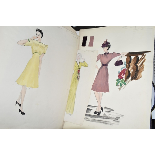 477 - A FOLIO OF EIGHTEEN DRAWINGS, featuring dress deigns from the 1940s attributed to a Mary G. Wilson (... 