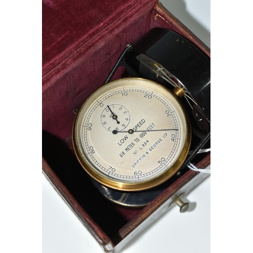 488 - A GRIFFIN & GEORGE LTD AIR METER TO 1000 FEET, no. L824, in brass and black lacquered housing, comes... 