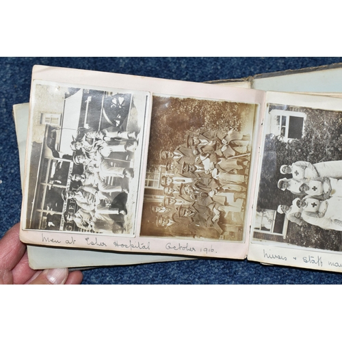 491 - AN EARLY TWENTIETH CENTURY PHOTOGRAPH ALBUM, containing 110 social, domestic and military photograph... 