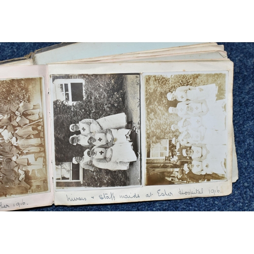 491 - AN EARLY TWENTIETH CENTURY PHOTOGRAPH ALBUM, containing 110 social, domestic and military photograph... 