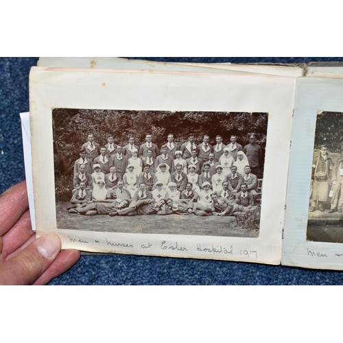 491 - AN EARLY TWENTIETH CENTURY PHOTOGRAPH ALBUM, containing 110 social, domestic and military photograph... 