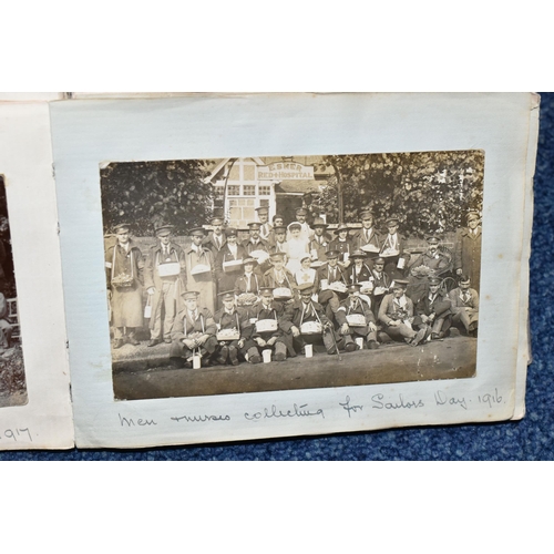 491 - AN EARLY TWENTIETH CENTURY PHOTOGRAPH ALBUM, containing 110 social, domestic and military photograph... 