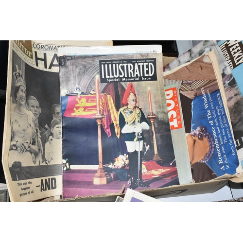 498 - A BOX OF  COMMEMORATIVE NEWSPAPERS, MAGAZINES AND SIMILAR EPHEMERA, to include Life magazine 'To the... 